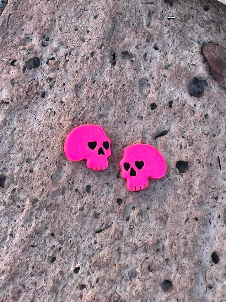 Pink Skull Studs