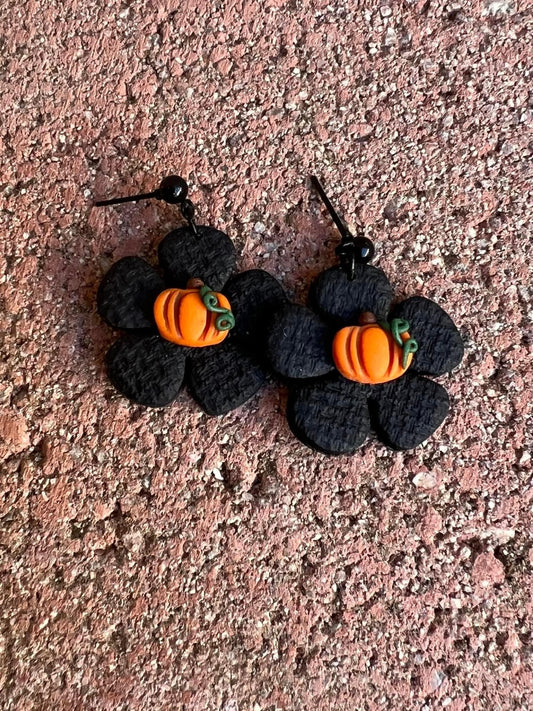 Black Flower Pumpkin Dangles