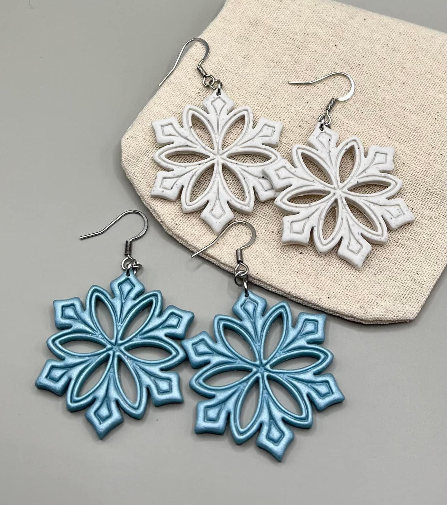 Soft Granite and Teal Pearl Snowflakes