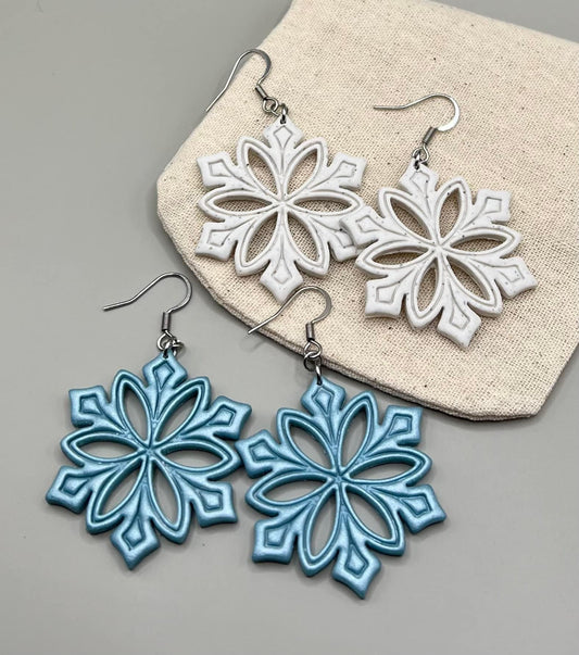 Soft Granite and Teal Pearl Snowflakes