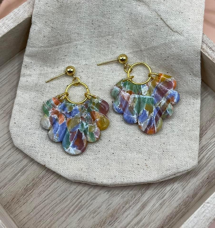 Rainbow Granite Scallop Dangles