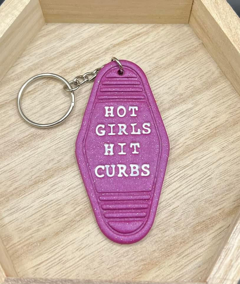 Hot Girls Hit Curbs Motel Keychain