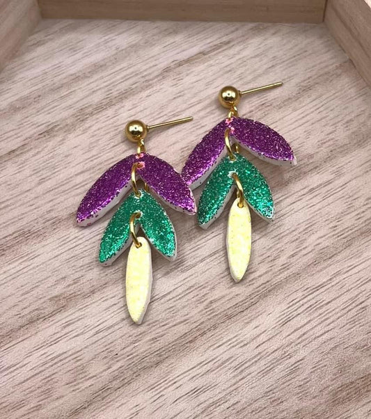 Glitter Mardi Gras Dangles